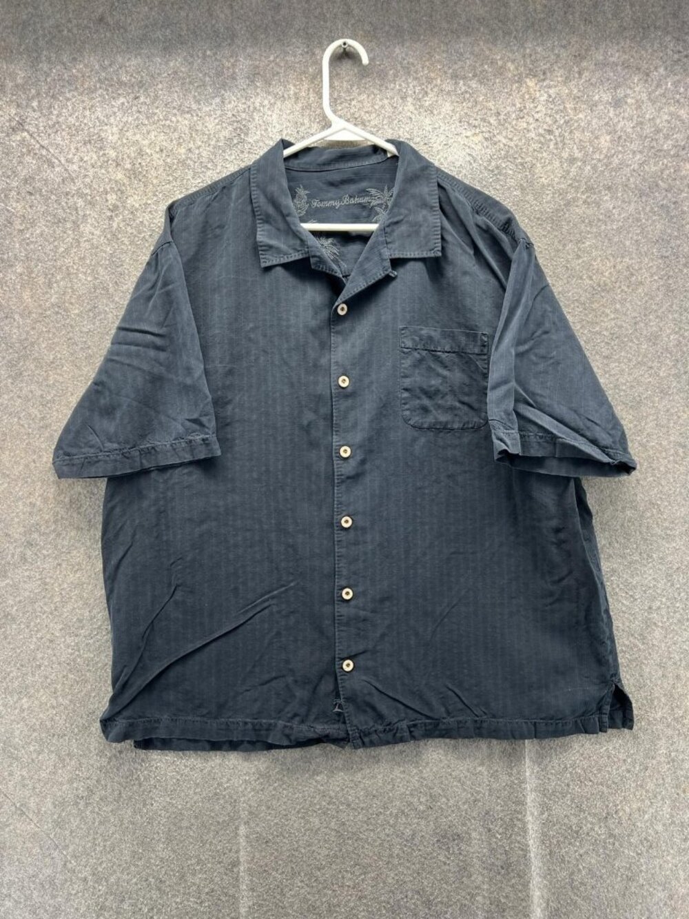 Tommy Bahama Shirt Men XL Black Check Silk Short Sleeve Camp Casual Relax